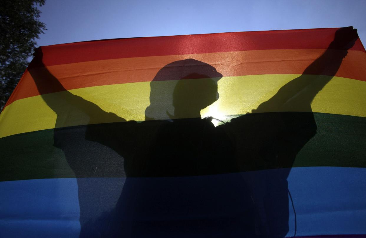 A  participant during a Pride parade in downtown Budapest in 2012 (AFP via Getty Images)