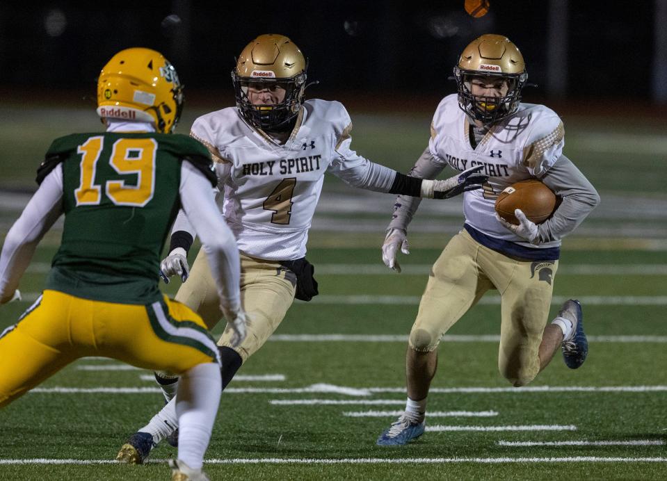 Holy Spirit Gavin Roman  carries the ball in first half acttion. Red Bank Catholic football vs Holy Spirit in Non-Public B semifinal game in Red Bank NJ on November 18, 2022. 