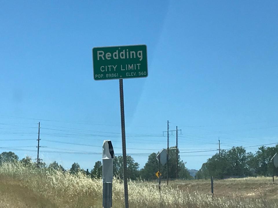 This sign on College View Drive at the entryway to Redding still carries the population count from 2010.