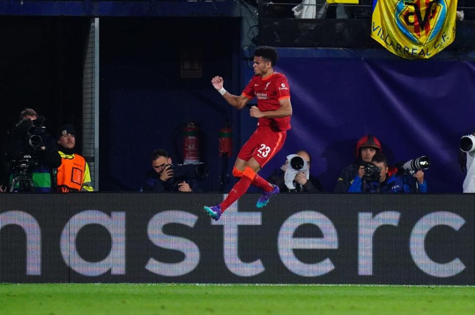 Substitute Luis Diaz celebrates scoring Liverpool’s second goal (Adam Davy/PA) (PA Wire)