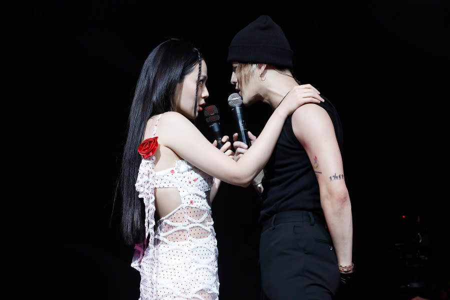 INDIO, CALIFORNIA – APRIL 14: (FOR EDITORIAL USE ONLY) (L-R) Bibi and Jackson Wang perform during the 88rising Futures showcase at the Mojave Tent during the 2024 Coachella Valley Music and Arts Festival at Empire Polo Club on April 14, 2024 in Indio, California. (Photo by Frazer Harrison/Getty Images for Coachella)