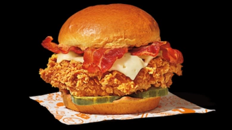 Popeyes chicken sandwich with bacon