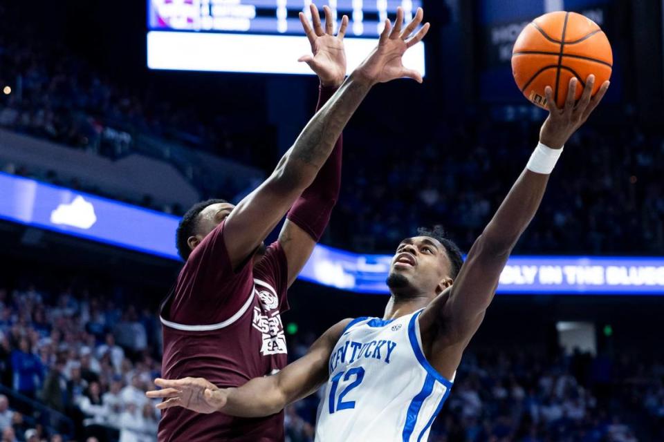 Kentucky’s Antonio Reeves (12) had 27 points, four rebounds and three assists in UK’s 90-77 win over Mississippi State at Rupp Arena on Jan. 17.