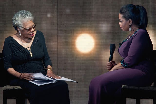<p>Daniel Boczarski/Getty </p> Oprah Winfrey and Maya Angelou pictured at the United Center on May 17, 2011 in Chicago, Illinois