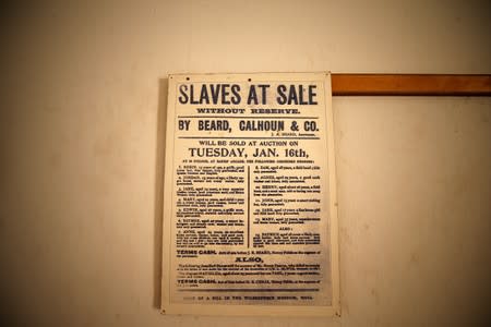 A copy of a poster dated January 19, (year unconfirmed) advertising the sale of slaves by auctioneer Beard is seen on display at the Badagry Heritage Museum in Badagry