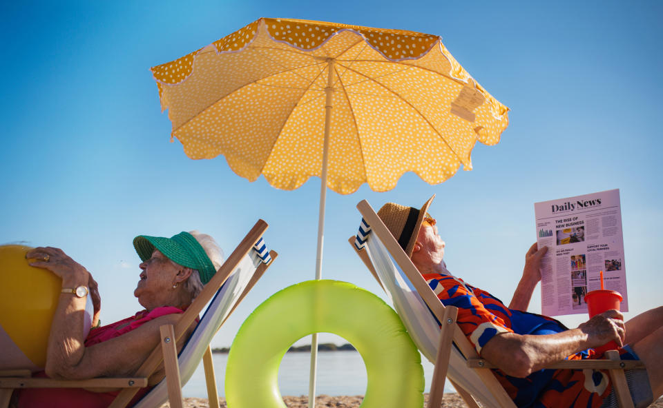 A new survey on Canadians' awareness of sun safety and sunscreen use revealed concerning data. Here are the biggest misconceptions about sun exposure and tips on staying safe. (Image via Getty) Portrait of pensioners lying in beach chairs under sun umbrella. A senior couple enjoying summer vacation by the sea. Senior newlyweds on their honeymoon. Concept of traveling in retirement.