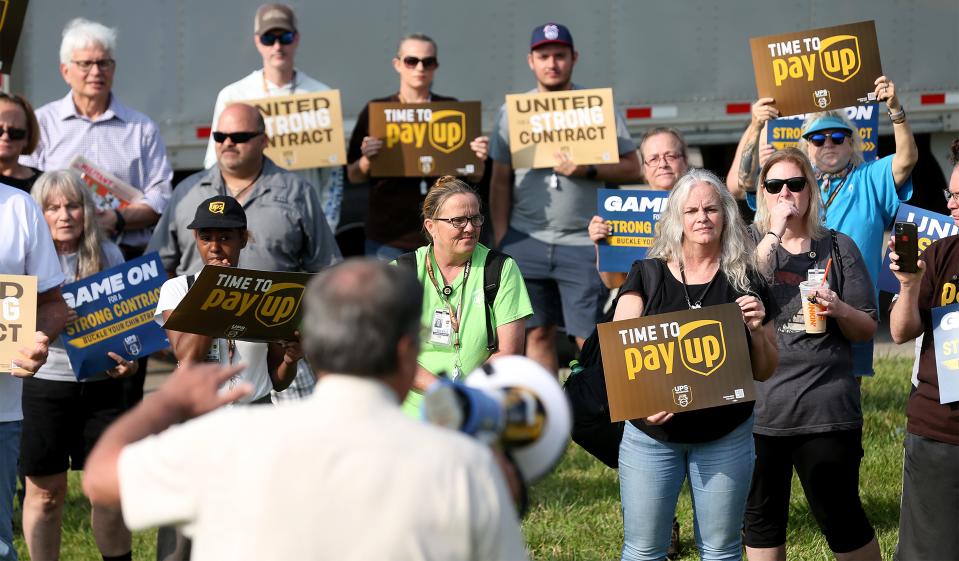 Fred Zuckerman, General Secretary-Treasurer, International Brotherhood of Teamsters, was talking to UPS workers were at rally at 9:15 a.m. at UPS Worldport ahead of a potential strike on August 1st. July 18, 2023 