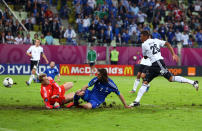 GDANSK, POLAND - JUNE 22: Giorgos Samaras of Greece scores their first goal past Manuel Neuer of Germany during the UEFA EURO 2012 quarter final match between Germany and Greece at The Municipal Stadium on June 22, 2012 in Gdansk, Poland. (Photo by Michael Steele/Getty Images)