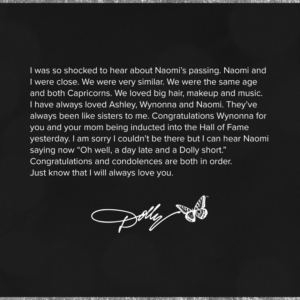 Dolly Parton tribute to Naomi Judd
