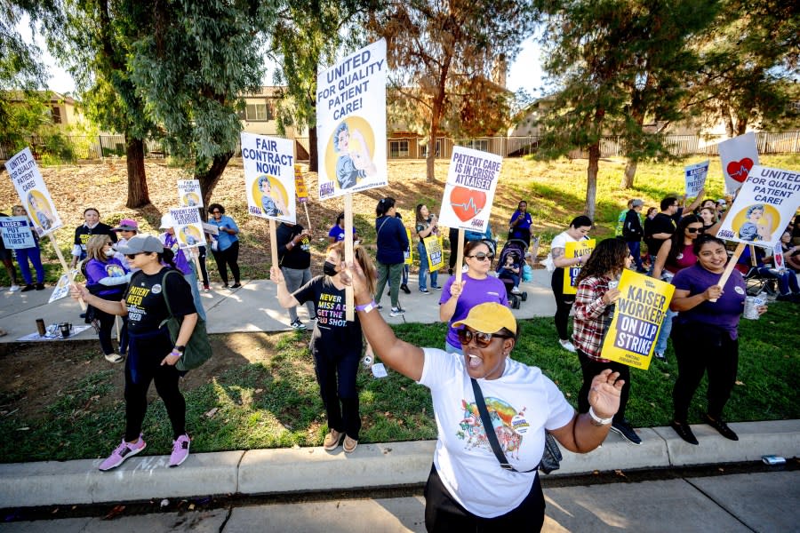 Healthcare workers picket outside Kaiser Permanente hospital