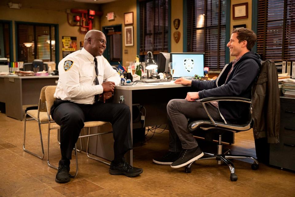 Andre Braugher as Capt. Holt and Andy Samberg as Jake Peralta in 'Brooklyn Nine-Nine.' (Photo by: John P. Fleenor/NBC/NBCU Photo Bank via Getty Images) (NBC/NBCU Photo Bank via Getty Images)