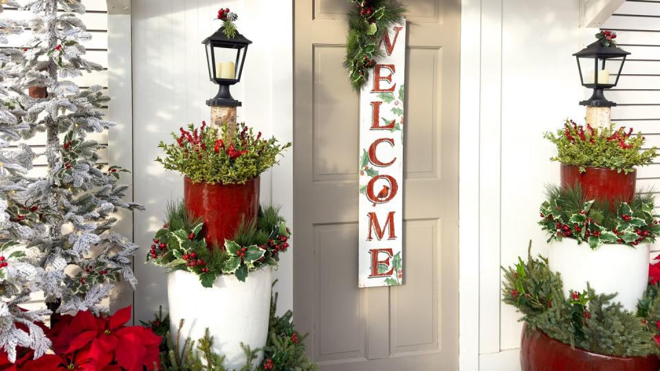 outdoor christmas planters stacked pots