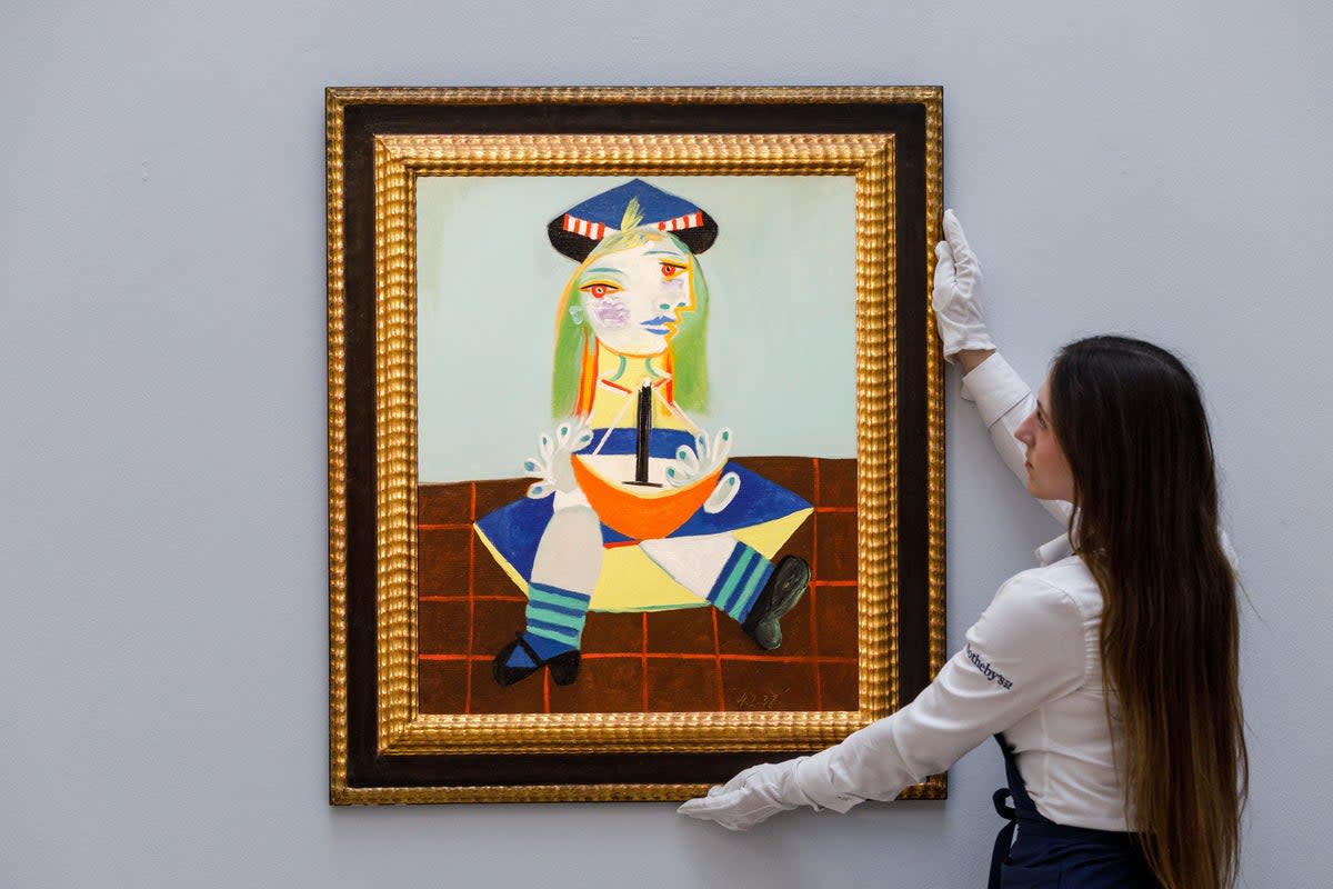 A portrait by Pablo Picasso of his daughter Maya has sold for more than £18 million at auction  (Tristan Fewings/Getty Images for Sotheby’s/PA)