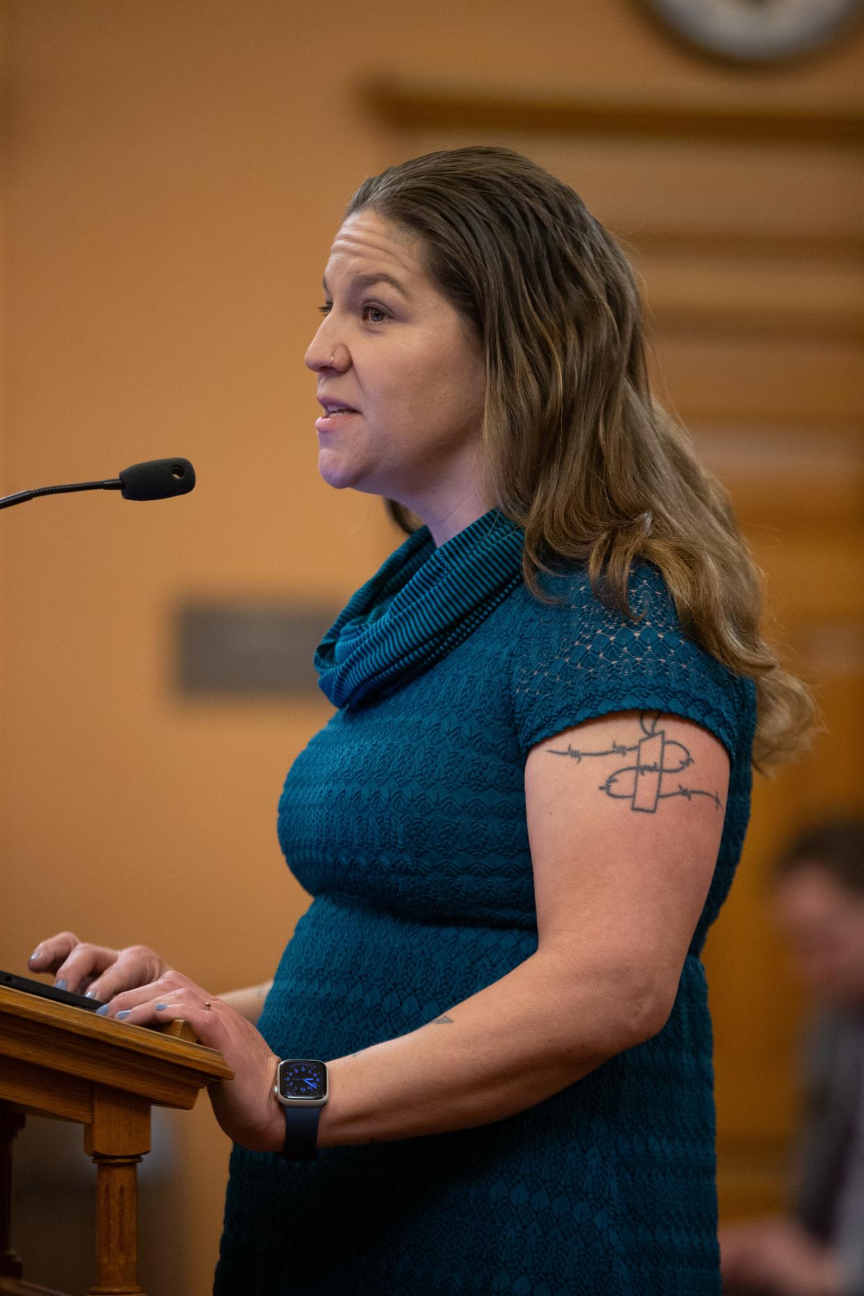 Jamie Reed testified Thursday in favor of a bill that would ban doctors from providing gender-affirming care to trans youths. Reed was a case manager at St. Louis Children's Hospital's transgender center before making whistleblower allegations.