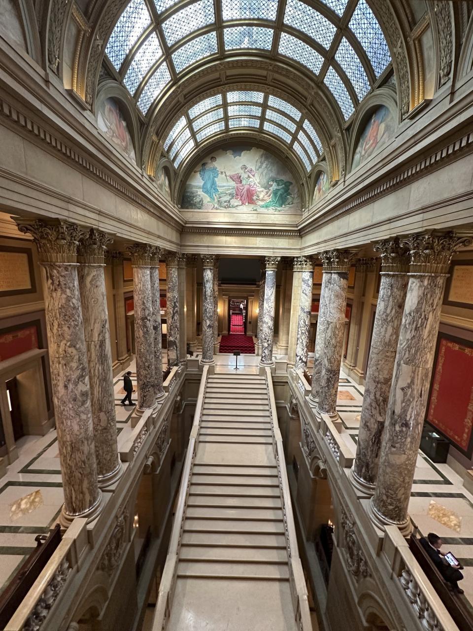 The gallery outside the Minnesota Senate chamber in the State Capitol is shown ahead of a vote on a Republican attempt to expedite an ethics investigation of Democratic Sen. Nicole Mitchell, who's facing a felony burglary charge, Wednesday, April 24, 2024 in St. Paul, Minn. (AP Photo/Steve Karnowski)