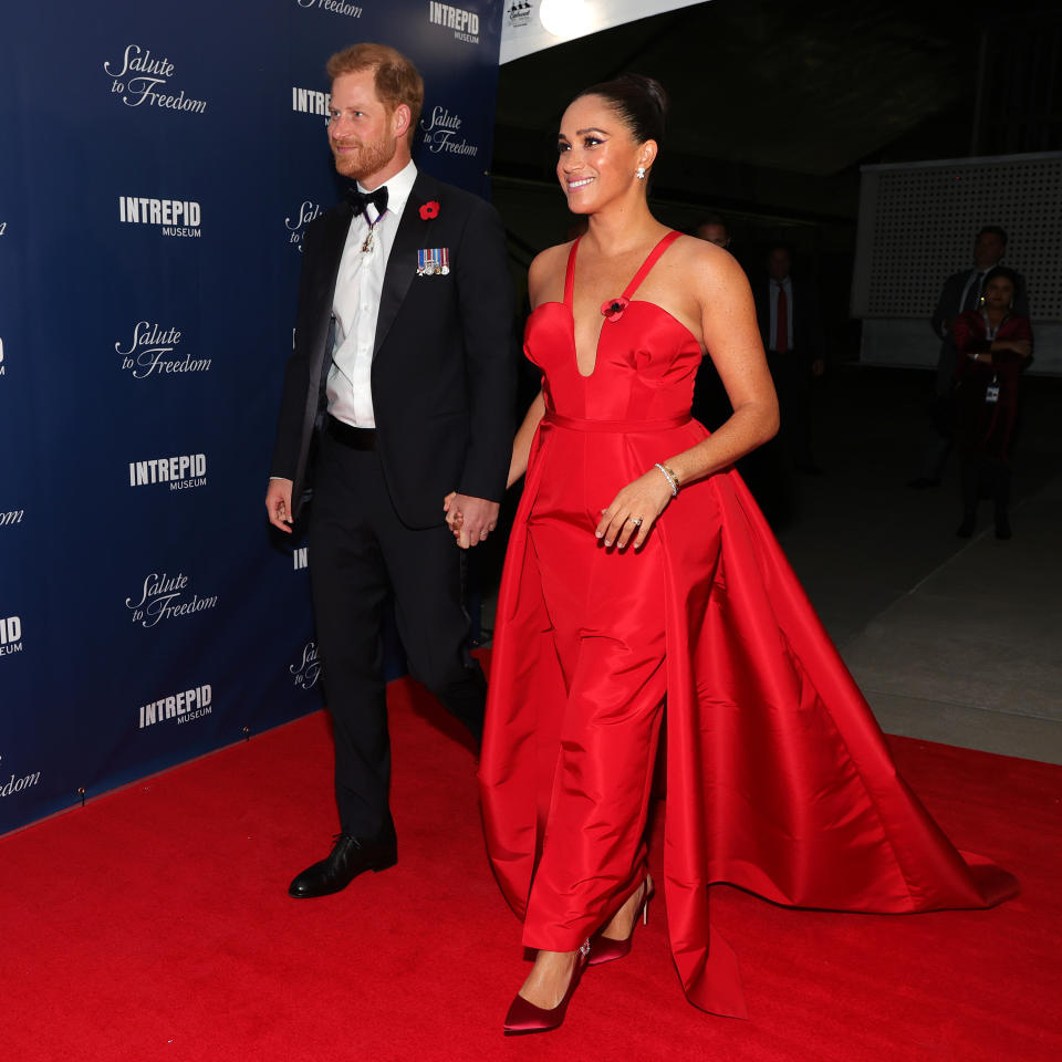 Prince Harry, Duke of Sussex and Meghan, Duchess of Sussex attend the 2021 Salute To Freedom Gala at Intrepid Sea-Air-Space Museum on November 10, 2021 in New York City.  (Photo by Dia Dipasupil/Getty Images)