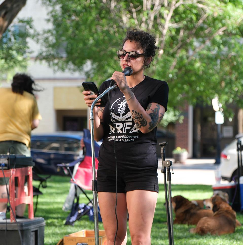 Courtney Brown, co-founder of ARFA, speaks during a rally against the repeal of Roe v. Wade, marking its two-year anniversary, at the Potter County Courthouse in Amarillo on Monday afternoon.