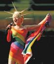 <p>Singer Cyndi Lauper has been one of showbusiness’s biggest allies, starting her own True Colors foundation for homeless LGBTQ kids and writing the musical <i>Kinky Boots</i>. Here, she is pictured during the Closing Ceremony of the 2006 Gay Games VII in Chicago. </p>