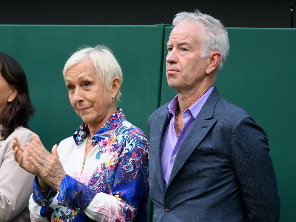 Martina Navratilova and John McEnroe at Andy Murray's farewell presentation on Wimbledon day four.