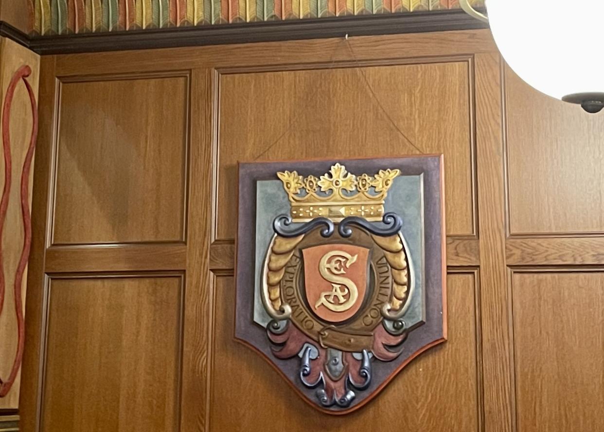 The society's secret crest can be found on a dining room wall inside the Jungle Skipper Co. LTD Skipper Canteen restaurant. (Photo: Carly Caramanna)