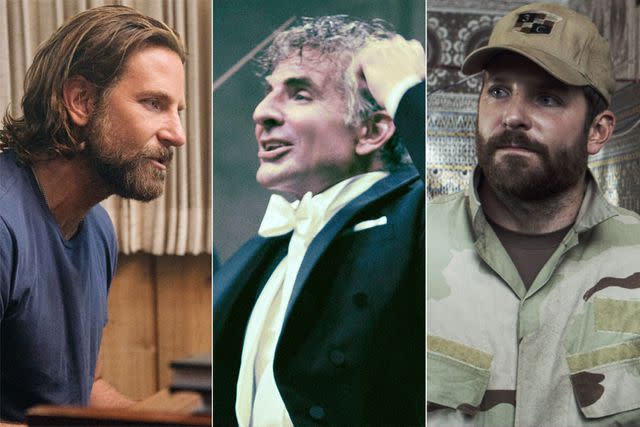 <p>Everett Collection (3)</p> Bradley Cooper in 'A Star Is Born,' 'Maestro,' and 'American Sniper'