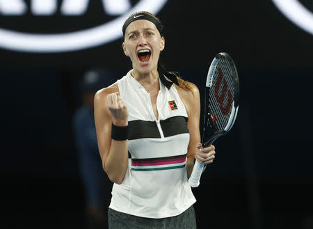 Tennis - Australian Open - Quarter-final - Melbourne Park, Melbourne, Australia, January 22, 2019. Czech Republic's Petra Kvitova celebrates after winning the match against Australia's Ashleigh Barty. REUTERS/Edgar Su