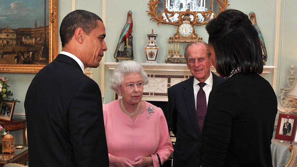 The Queen and Prince Philip meeting Barack and Michelle Obama