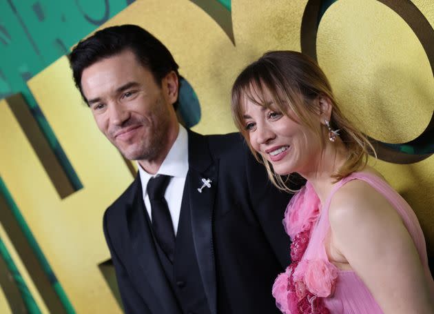 Tom Pelphrey and Kaley Cuoco attend the HBO Emmys Party at San Vicente Bungalows on Sept. 12, 2022, in West Hollywood, California.