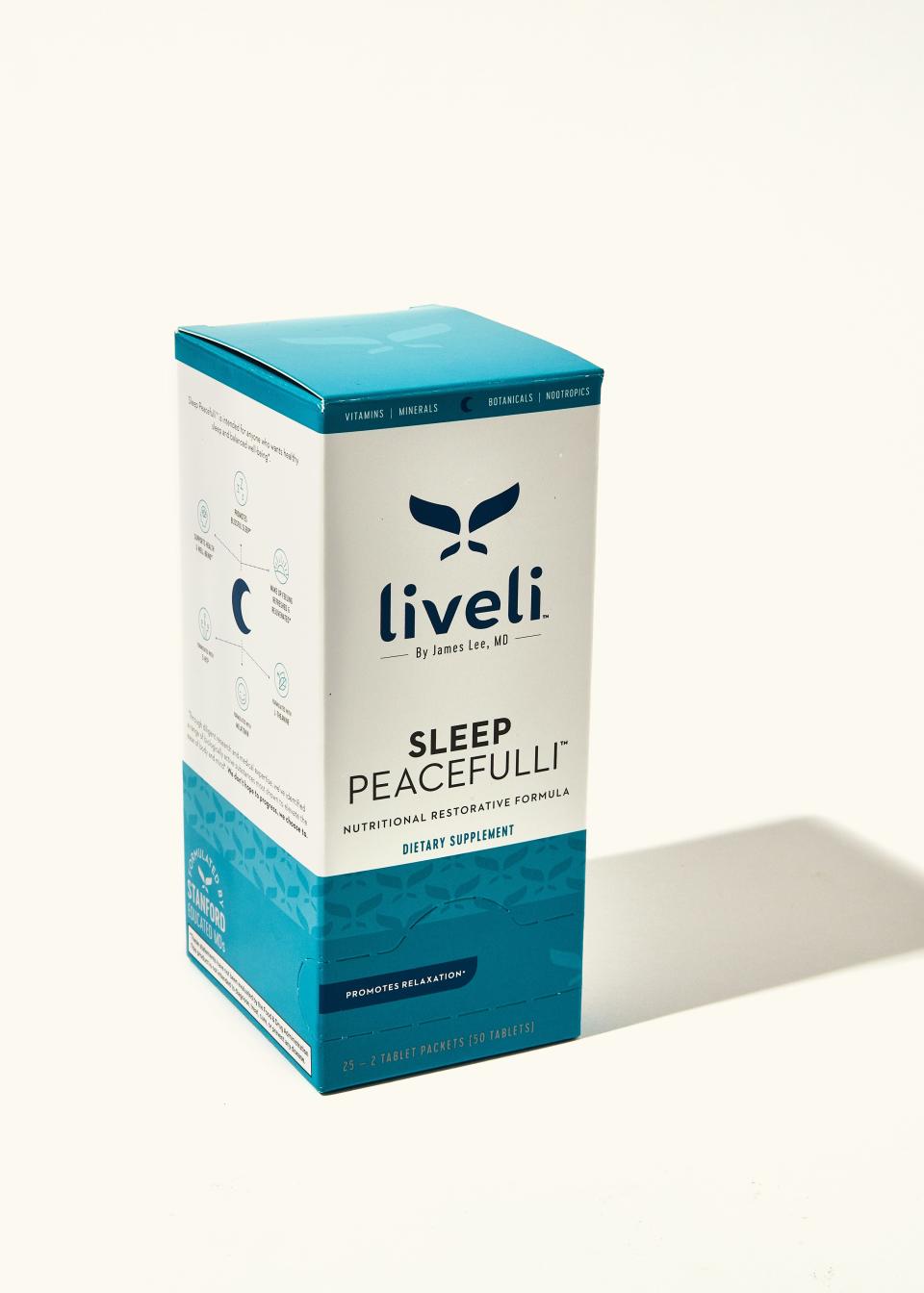 This box is a month’s supply of Sleep Peacefulli, all in individual packets of two pills to bring on the go.