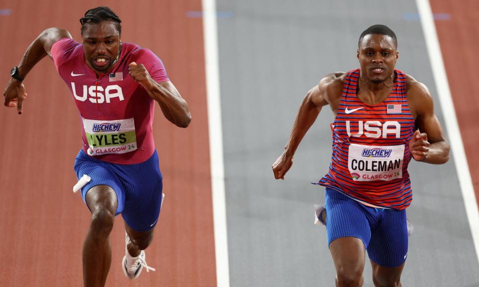 <span>Christian Coleman pips Noah Lyles to the 60m title in Glasgow.</span><span>Photograph: Hannah McKay/Reuters</span>