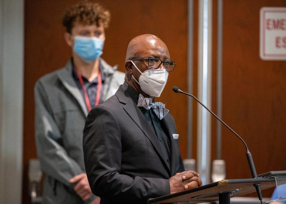 Sidney Calloway, chairman of the Urban League of Broward County, spoke in favor of Broward Schools Superintendent Robert Runcie at Tuesday’s Broward School Board meeting, April 27, 2021.