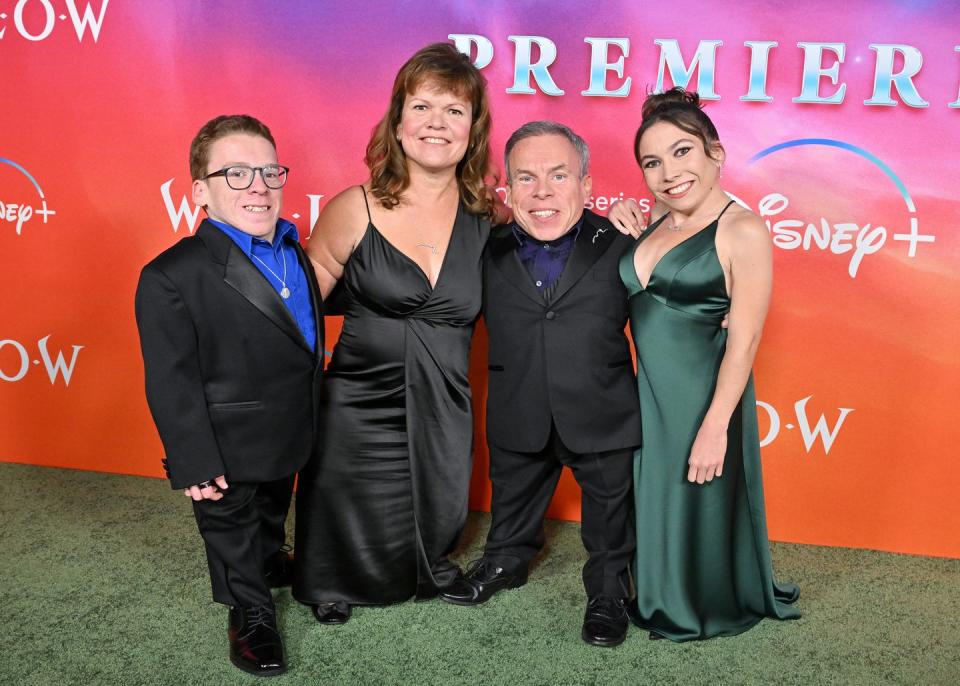 harrison davis, samantha davis, warwick davis, and annabelle davis, pictured in 2022