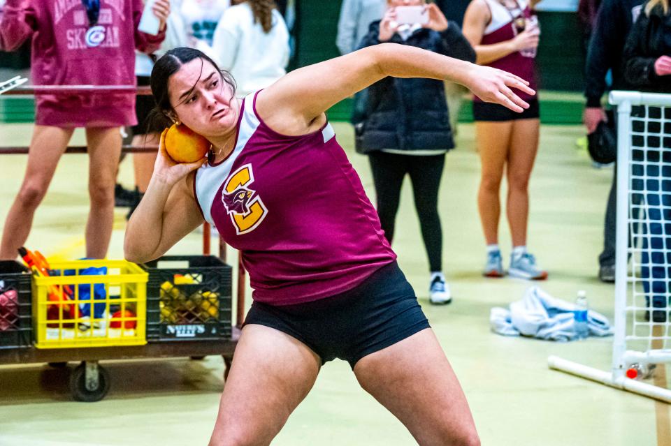 Case's Olivia Silva competes in the shot put at the SCC Championship at GNB Voc-Tech. She had a season-best toss of 34'9" to qualify for the Division V state meet.