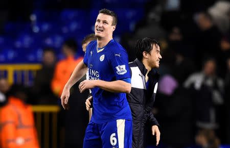 Football Soccer - Tottenham Hotspur v Leicester City - Barclays Premier League - White Hart Lane - 13/1/16 Leicester City's Robert Huth celebrates at the end of the game Reuters / Dylan Martinez Livepic