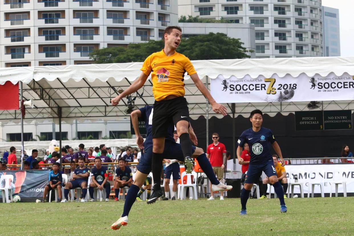 Action from the 2018 Singapore Cricket Club Soccer Sevens event at the Padang. (PHOTO: Facebook/SCC Soccer 7s)