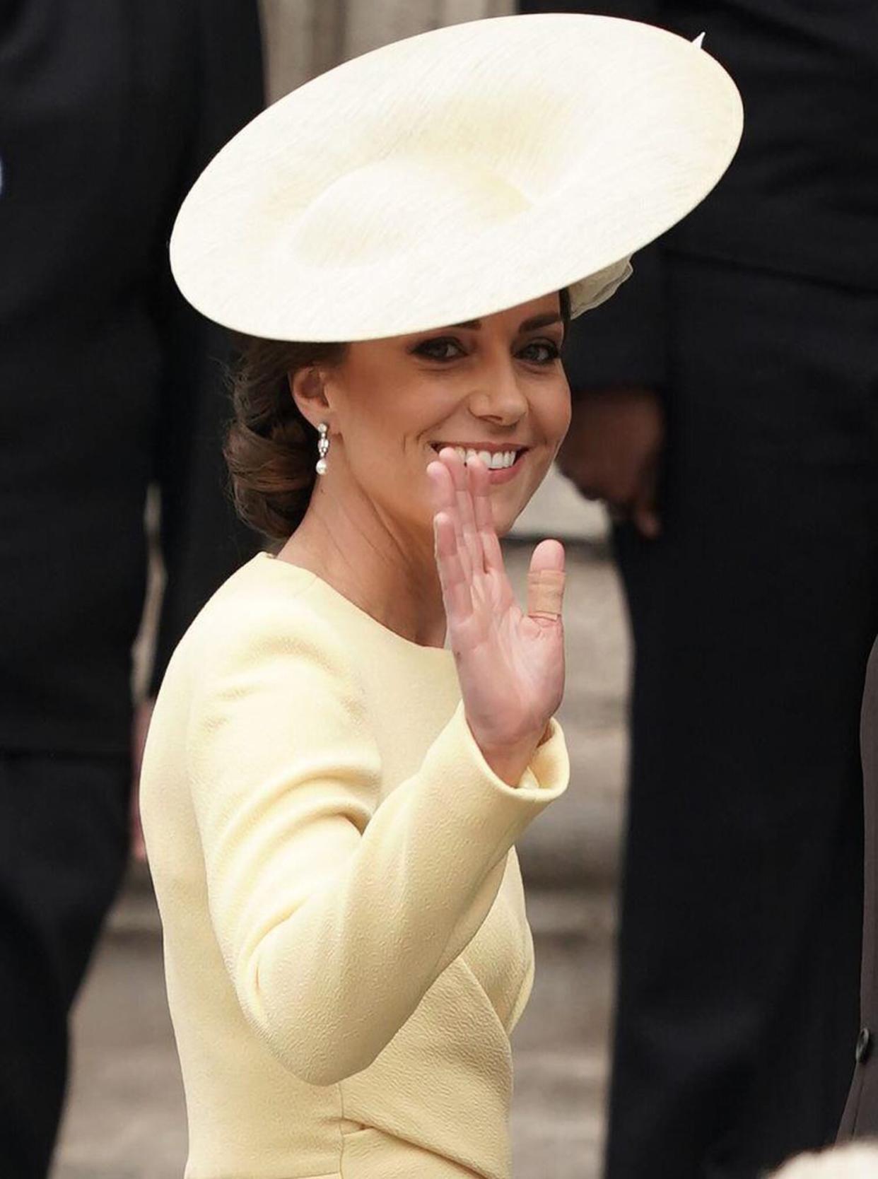 The Duchess of Cambridge arrives for the National Service of Thanksgiving at St Paul's Cathedral