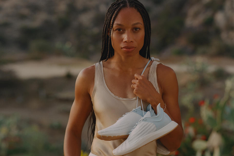 Allyson Felix with her Saysh One sneaker. - Credit: Courtesy of Saysh