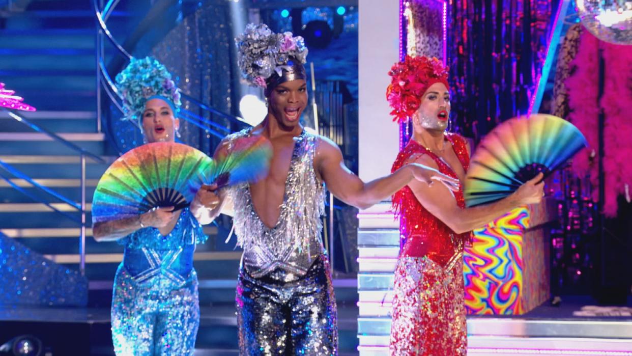 Gorka, Johannes and Giovanni opened the show in Strictly's musicals week (C) BBC - Photographer: screen grab