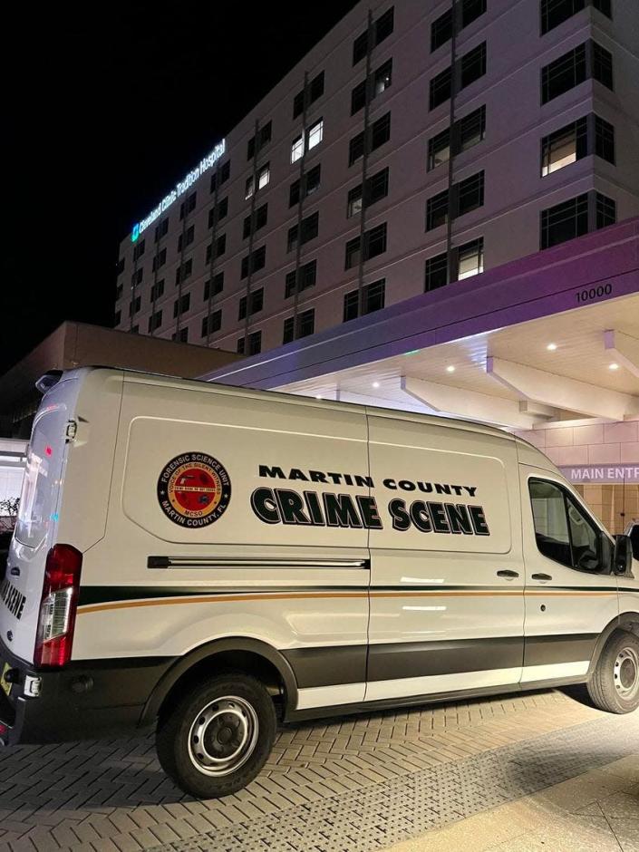 A Martin County forensics van is pictured outside the main entrance to Cleveland Clinic Tradition Hospital in Port St. Lucie, Fla. The Martin County Sheriff's Office published the image on its Facebook page Monday, Sept. 5, 2022, along with a post about an Indiantown shooting the night before. Spokesperson Christine Christofek Weiss confirmed to TCPalm that at least one of the five victims was treated there.