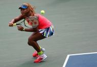 Tennis - Pan Pacific Open Women's Singles Final match - Ariake Coliseum, Tokyo, Japan - 25/09/16. Naomi Osaka of Japan returns a ball against Caroline Wozniacki of Denmark. REUTERS/Issei Kato