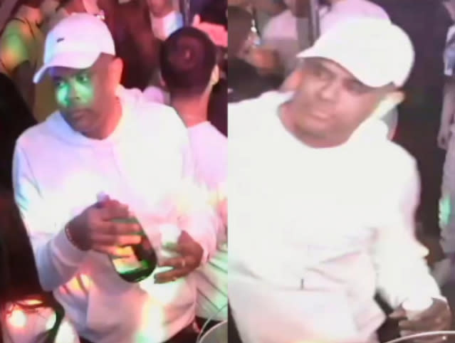 Video released by the NYPD shows the suspect dancing on a crowded dance floor in a white cap and white jacket. DCPI