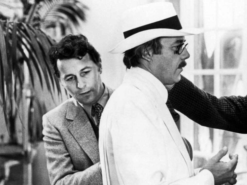 Tosi (left) with Dirk Bogarde on the set of Luchino Visconti's 'Death in Venice', 1971: Alamy