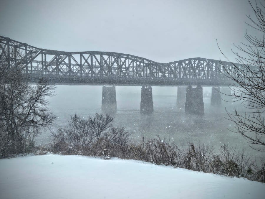 The I-55 bridge in the snow