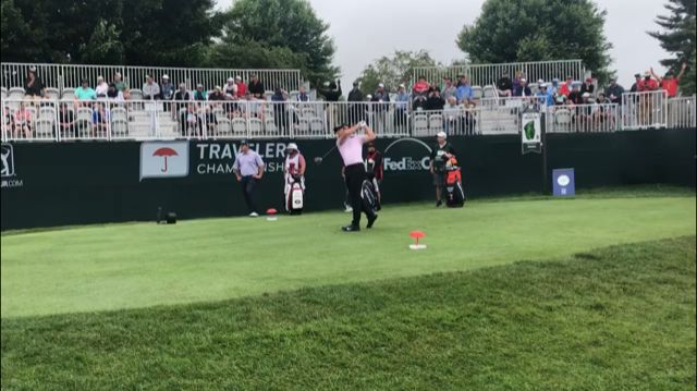 Matthew Wolff hits his first shot as a pro at the 2019 Travelers Championship.