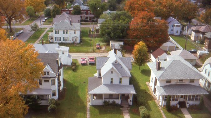 Aerial view of small town Iowa, USA.