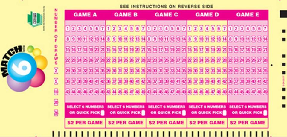 A sample Match 6 Lotto ticket provided by the Pennsylvania Lottery.