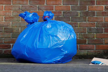 Bags containing protective clothing is seen after Inspectors from the Organisation for the Prohibition of Chemical Weapons (OPCW) left after visiting the scene of the nerve agent attack on former Russian agent Sergei Skripal, in Salisbury, Britain March 21, 2018. REUTERS/Peter Nicholls