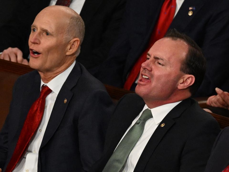 Republican Sens. Rick Scott and Mike Lee at the State of the Union on February 7, 2023.