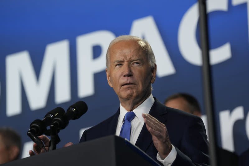 President Joe Biden makes remarks as he hosts an event on the Ukraine Compact at the 2024 North Atlantic Treaty Organization Summit in Washington, D.C., on Thursday. Photo by Chris Kleponis/UPI