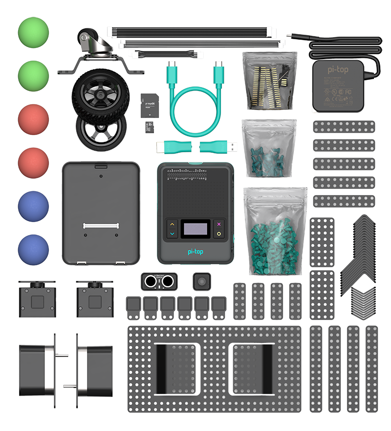 All the pieces in pi-top's robotics kit